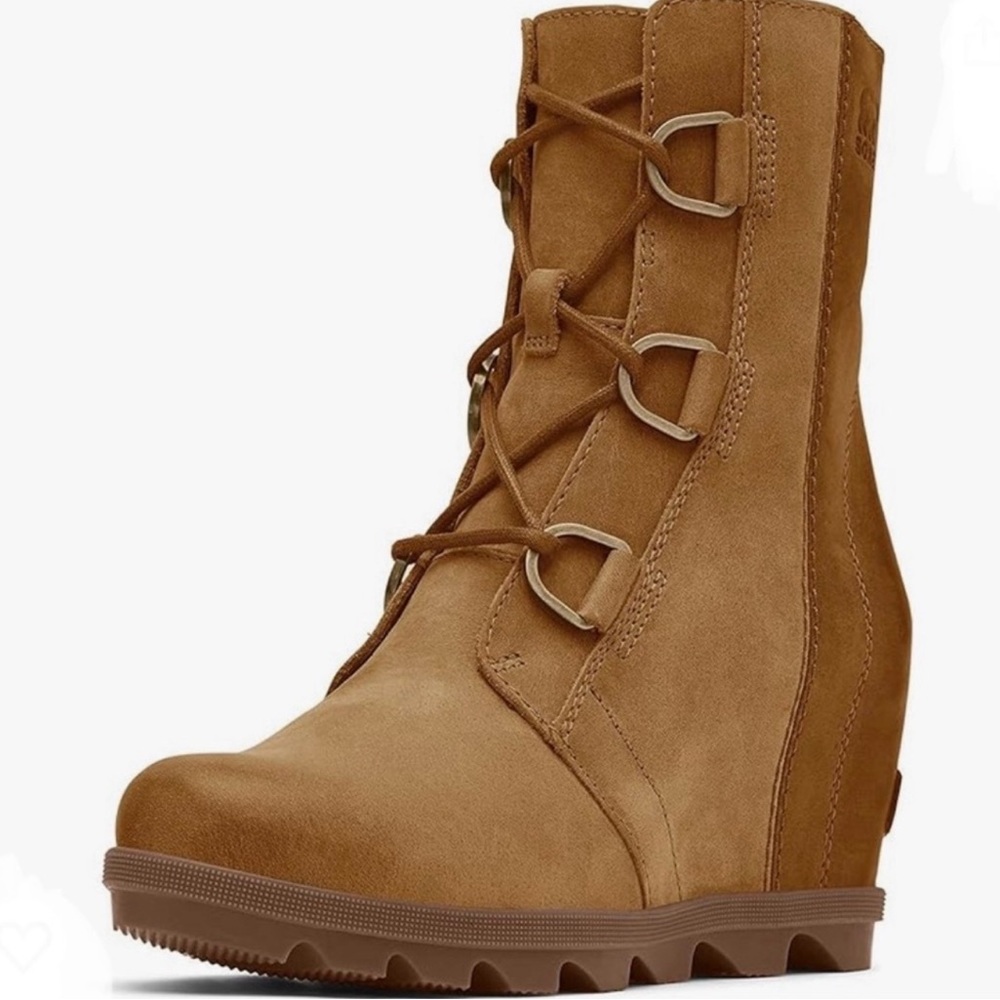 Sorel Joan of Arctic Lace Up Ankle Boots Lexie Wedge Elk Brown Leather 9